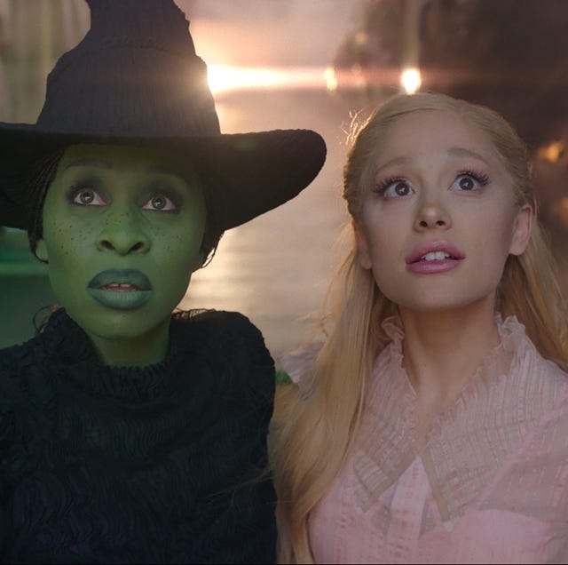 l to r cynthia erivo is elphaba and ariana grande is glinda in wicked, directed by jon m chu