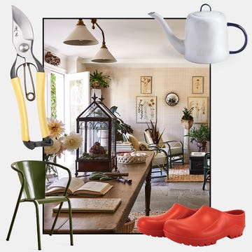 Gardening tools and a cozy living space. Gardening tools and a cozy living space.