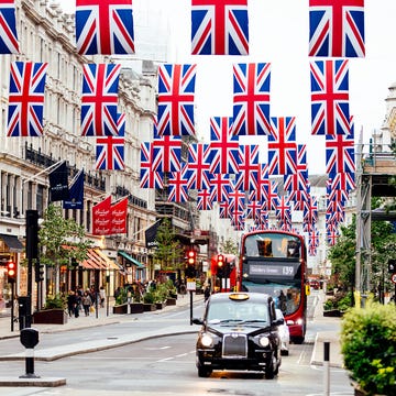 Regent Street decorated with British Flags, London, England, UK