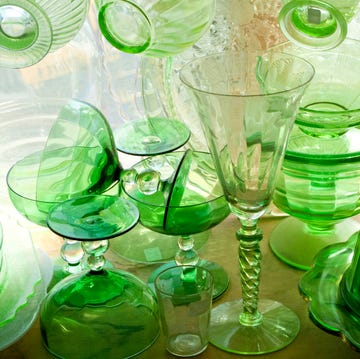 colorful old glassware in an antique shop