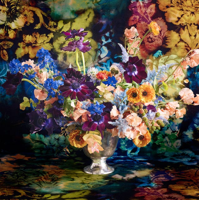 floral bouquets against fabrics