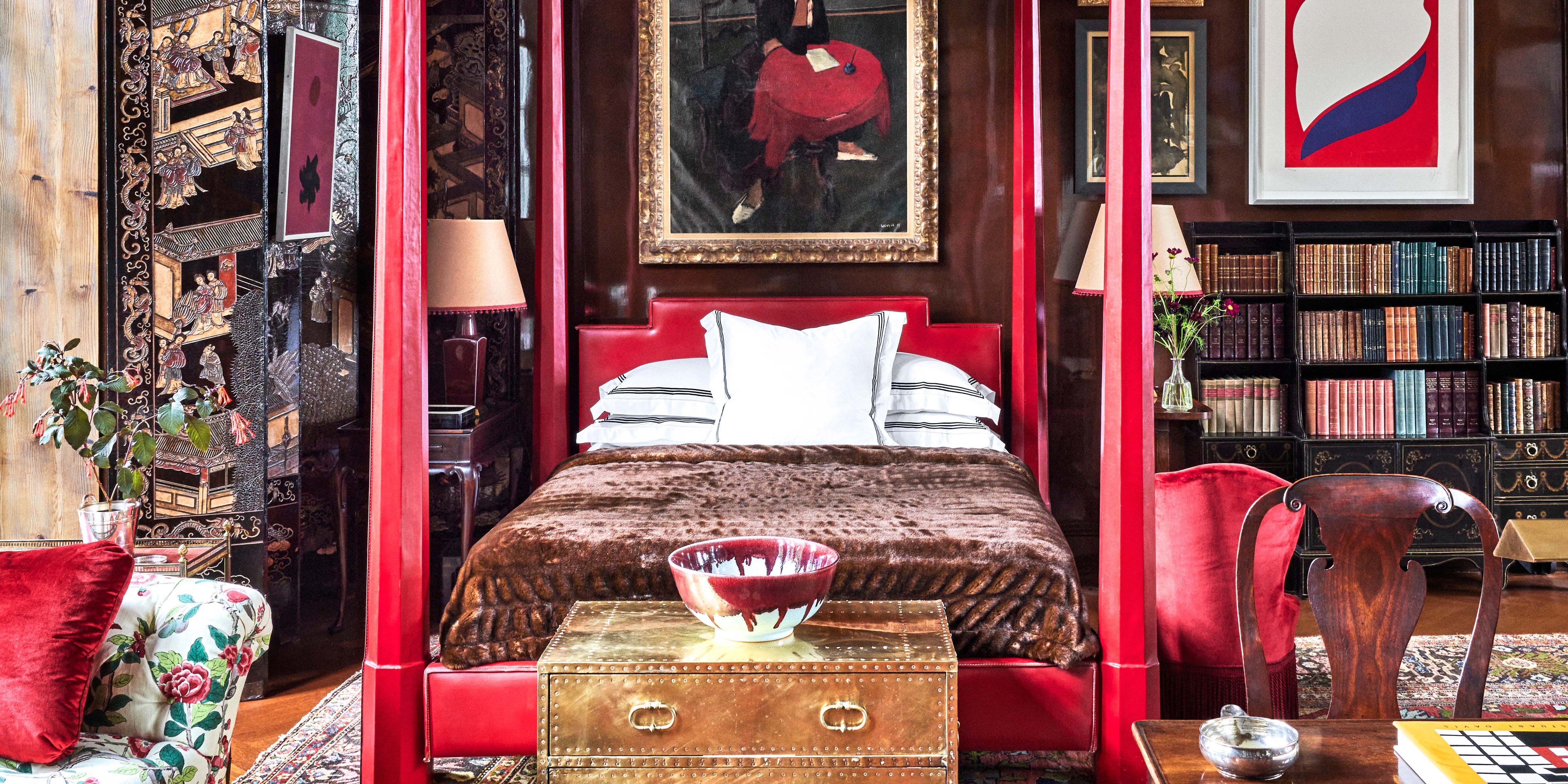 red canopy bed in living room designed by redd kaihoi red canopy bed in living room designed by redd kaihoi