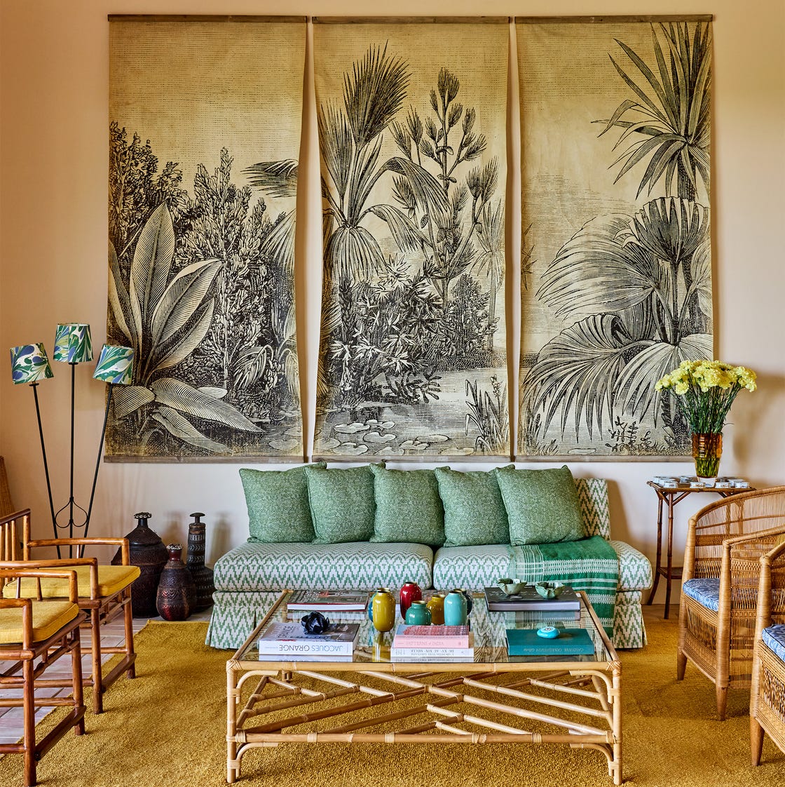 living room with wicker furniture