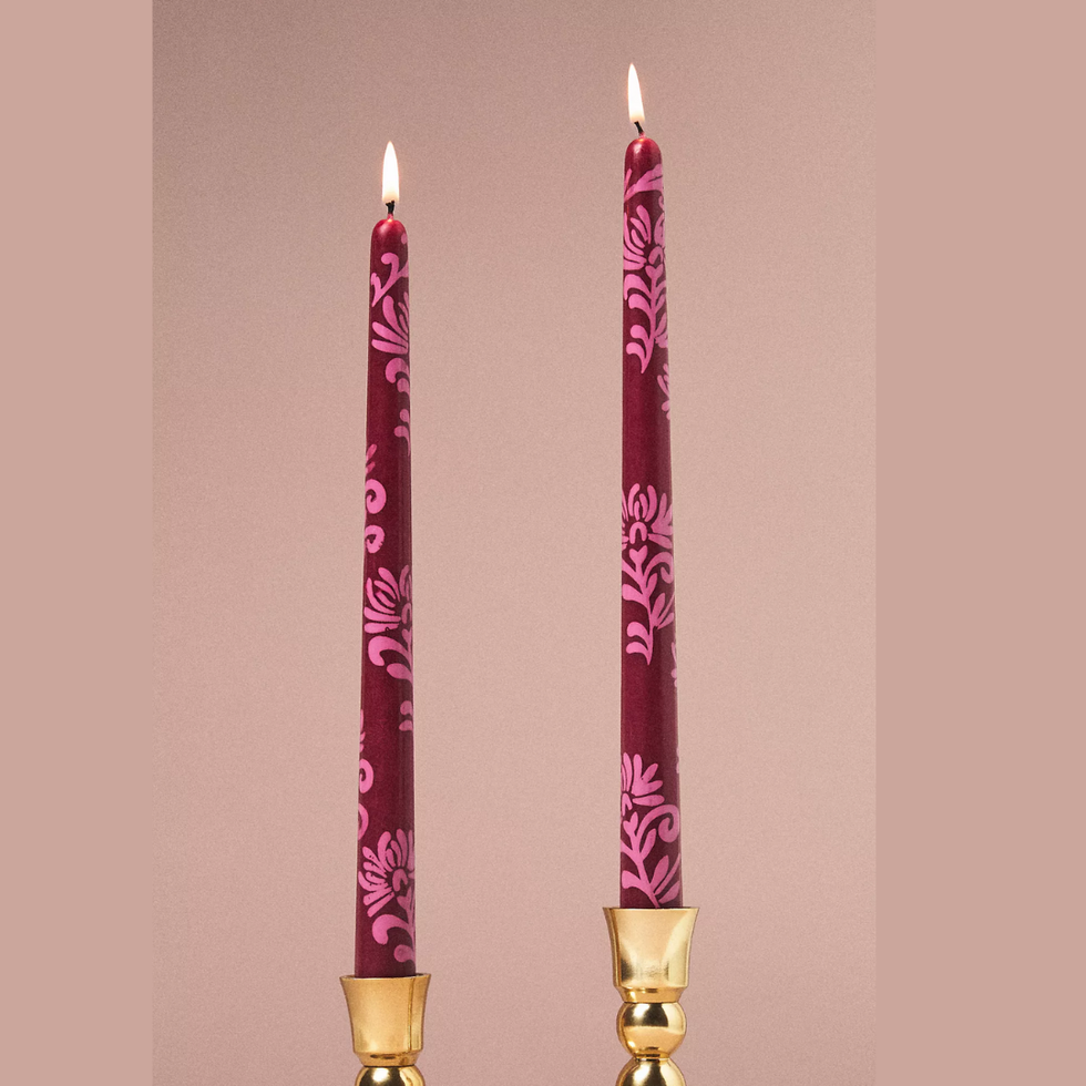 Handpainted Leora Taper Candles, Set of 2